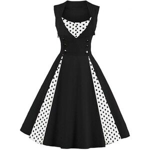 KILLREAL Women's Polka Dot Retro Vintage Style Cocktail Party Swing Dress Small